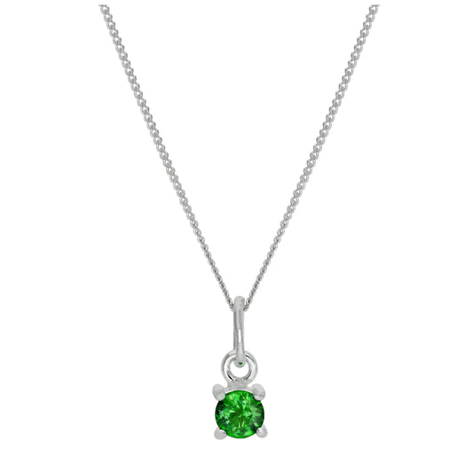 Sterling Silver Emerald CZ May Birthstone Claw Necklace - 14 - 32 Inches