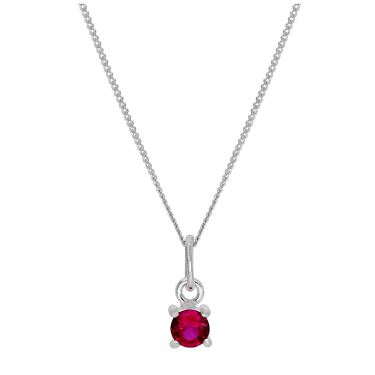 Sterling Silver Ruby CZ July Birthstone Claw Necklace - 14 - 32 Inches