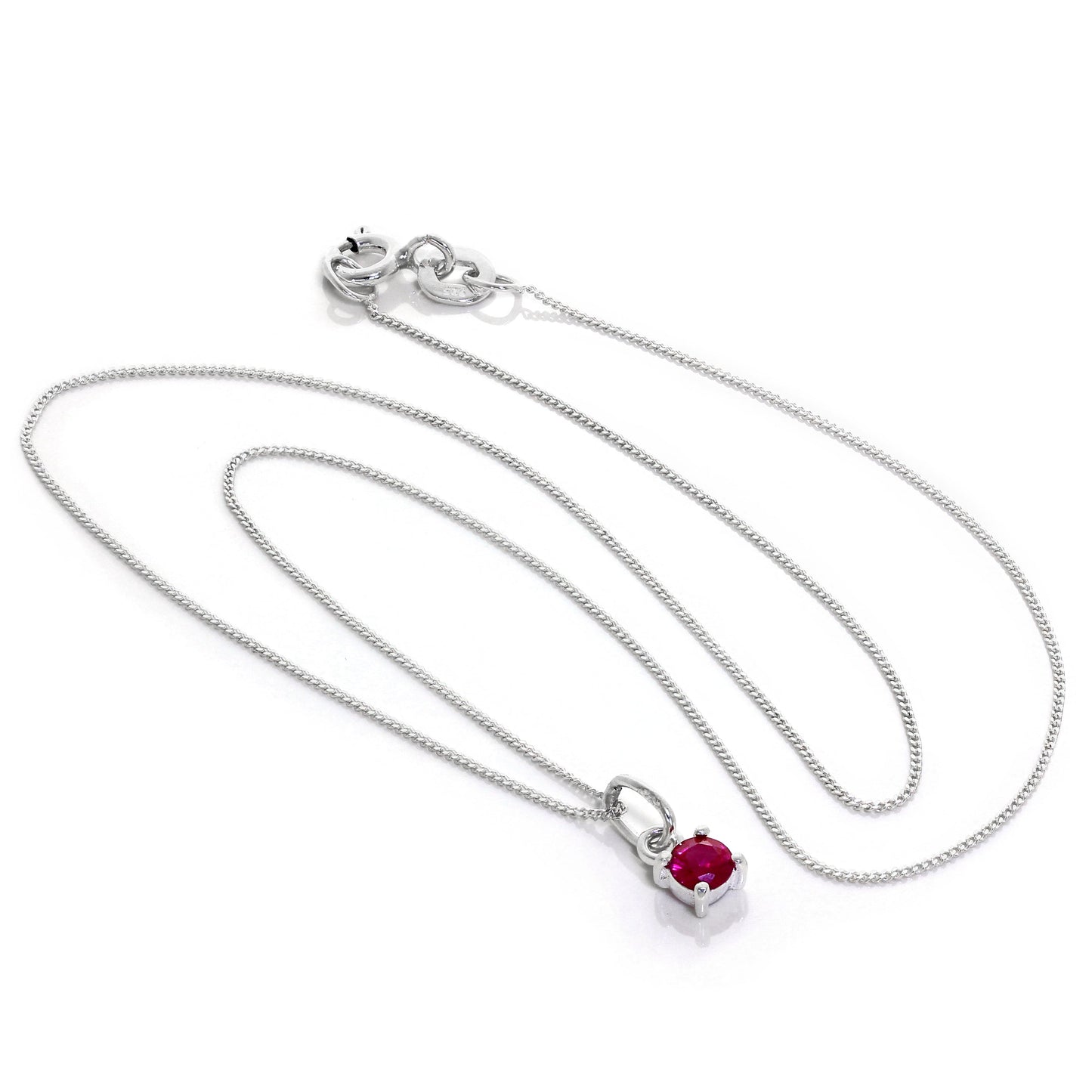 Sterling Silver Ruby CZ July Birthstone Claw Necklace - 14 - 32 Inches