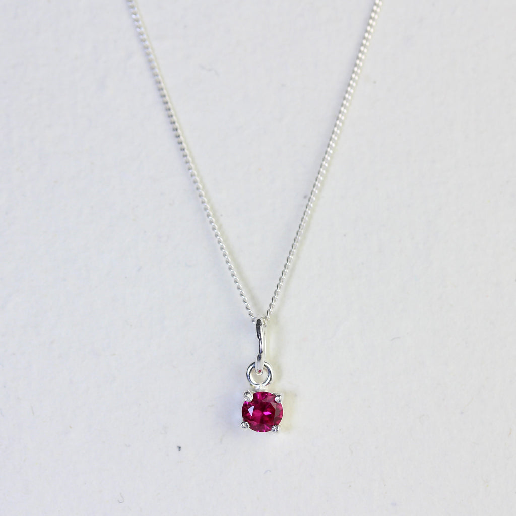 Sterling Silver Ruby CZ July Birthstone Claw Necklace - 14 - 32 Inches