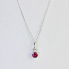Sterling Silver Ruby CZ July Birthstone Claw Necklace - 14 - 32 Inches