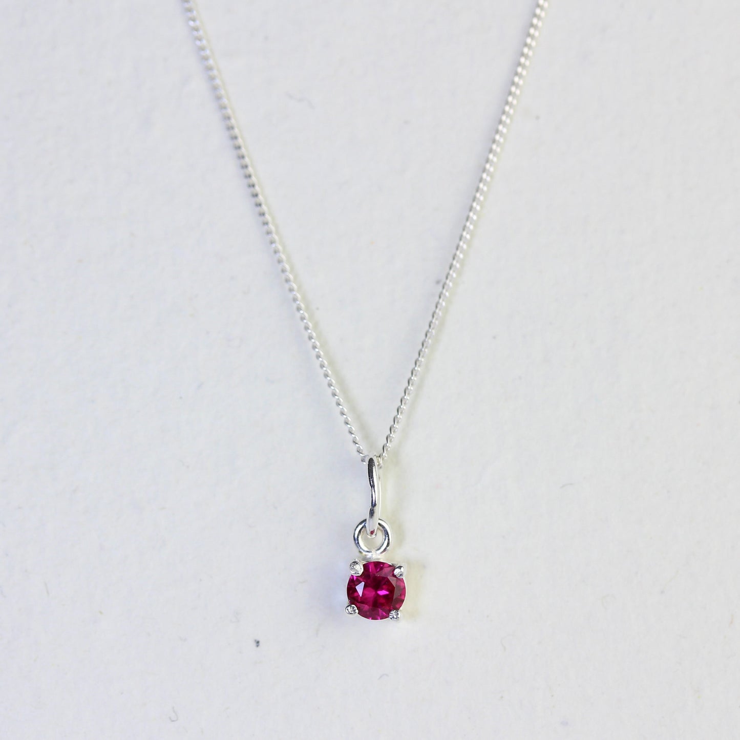 Sterling Silver Ruby CZ July Birthstone Claw Necklace - 14 - 32 Inches