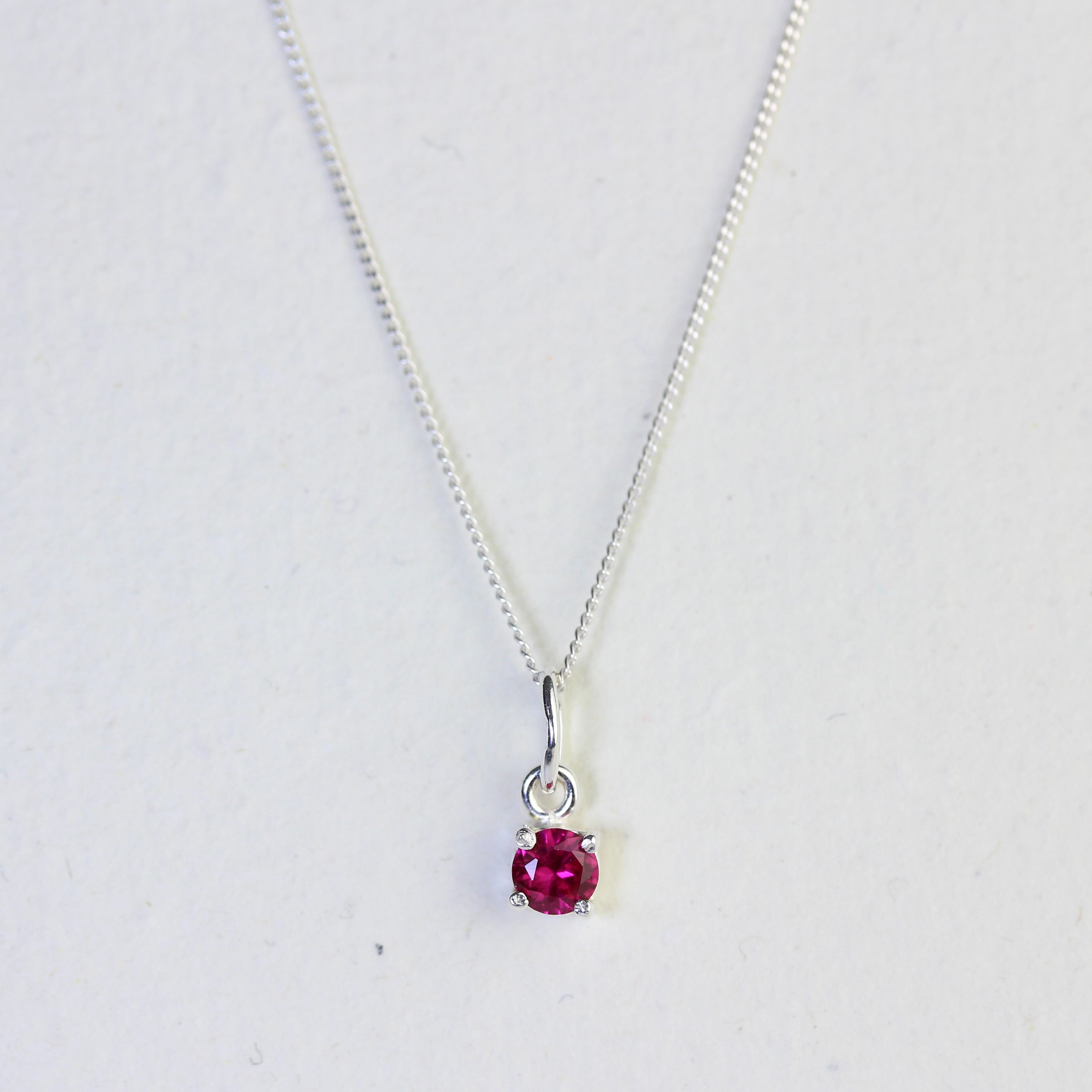 Sterling Silver Ruby CZ July Birthstone Claw Necklace - 14 - 32 Inches