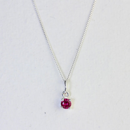 Sterling Silver Ruby CZ July Birthstone Claw Necklace - 14 - 32 Inches