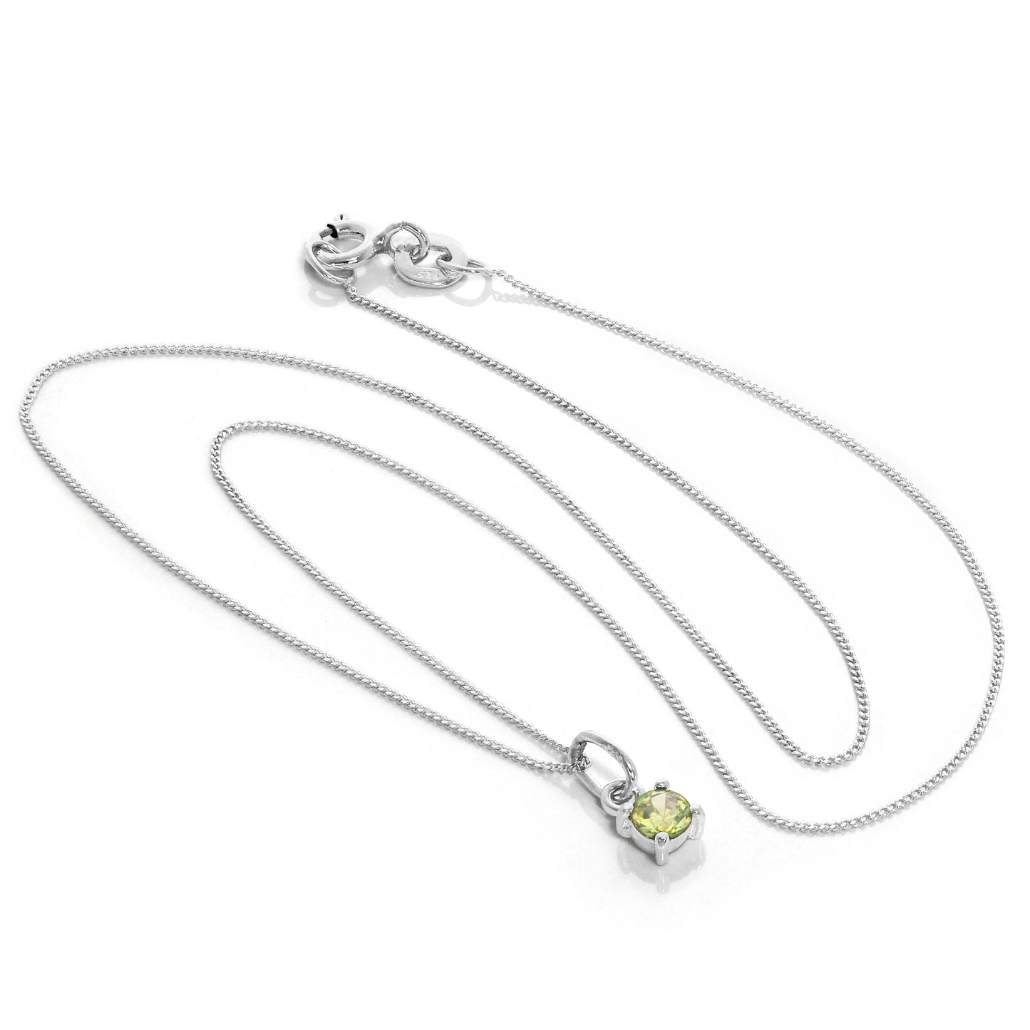 Sterling Silver Peridot CZ August Birthstone Claw Necklace - 14 - 32 Inches