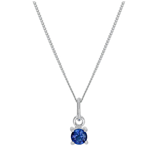 Sterling Silver Sapphire CZ September Birthstone Claw Necklace - 14 - 32 Inches