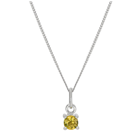 Sterling Silver Citrine CZ November Birthstone Claw Necklace - 14 - 32 Inches