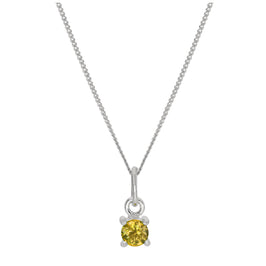 Sterling Silver Citrine CZ November Birthstone Claw Necklace - 14 - 32 Inches