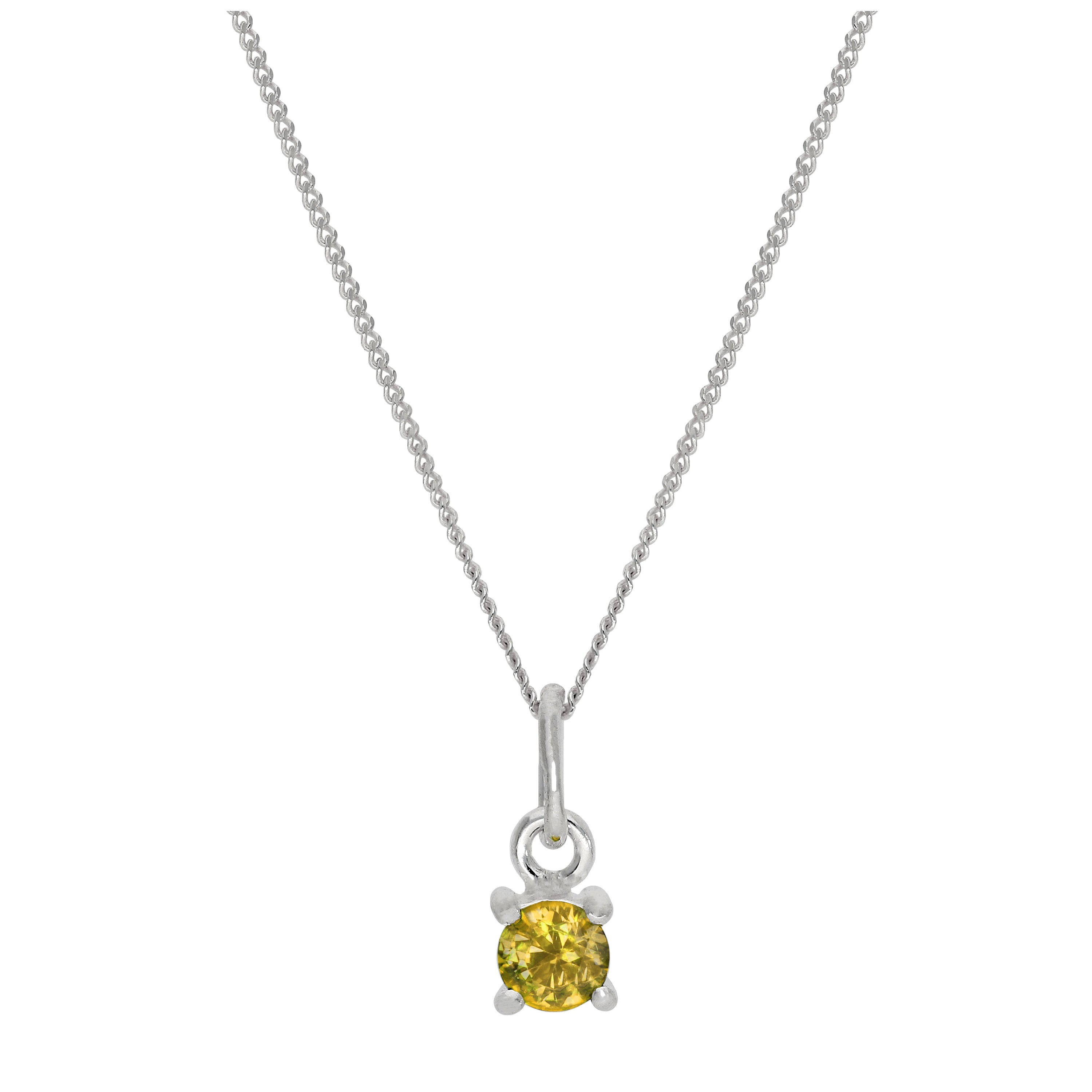 Sterling Silver Citrine CZ November Birthstone Claw Necklace - 14 - 32 Inches