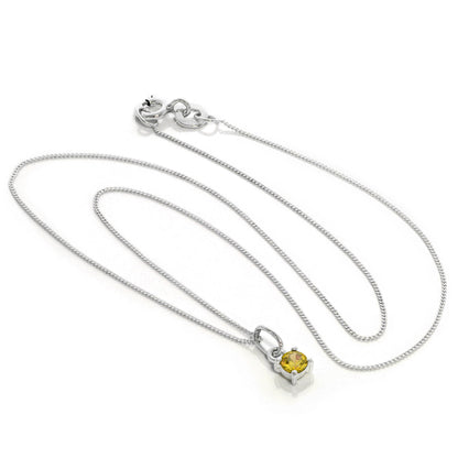 Sterling Silver Citrine CZ November Birthstone Claw Necklace - 14 - 32 Inches