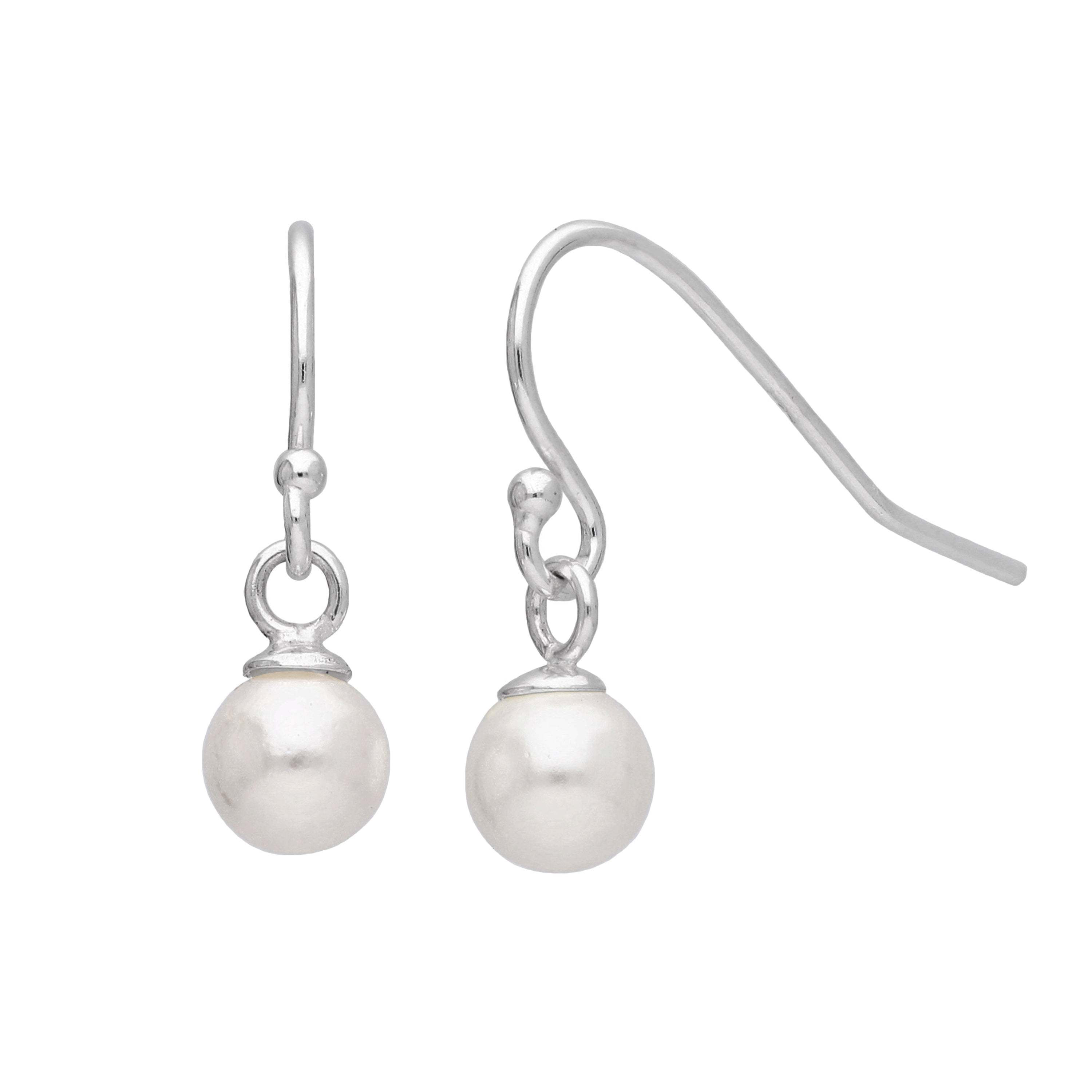 Sterling Silver Round 5mm Pearl Fishhook Dangle Earrings