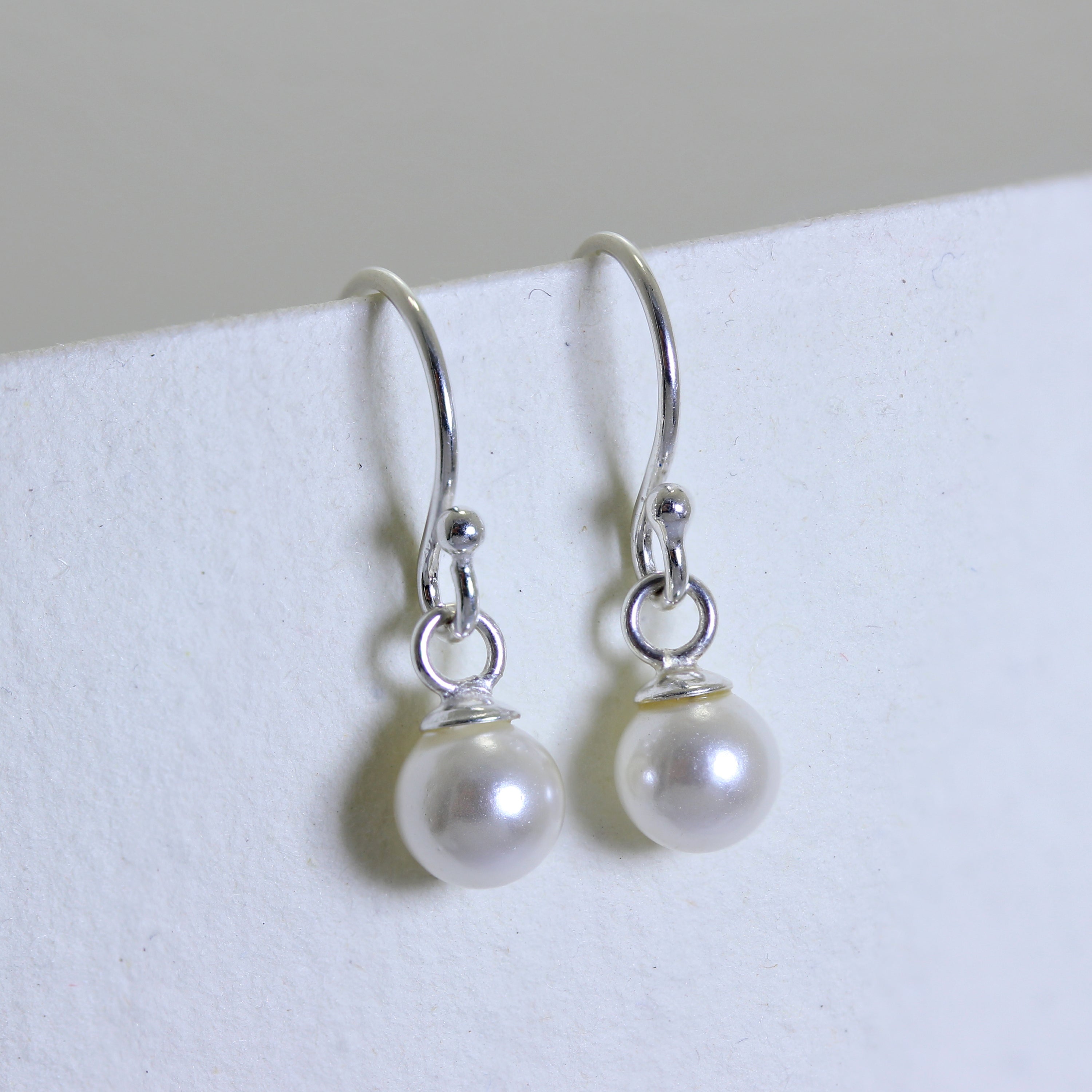 Sterling Silver Round 5mm Pearl Fishhook Dangle Earrings