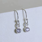 Tiny Sterling Silver 3mm Clear CZ Round Rubover Fishhook Dangle Earrings