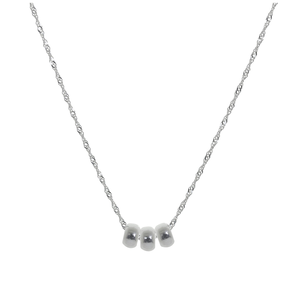 Sterling Silver Triple Round Ring Bead Necklace 16-24 Inches