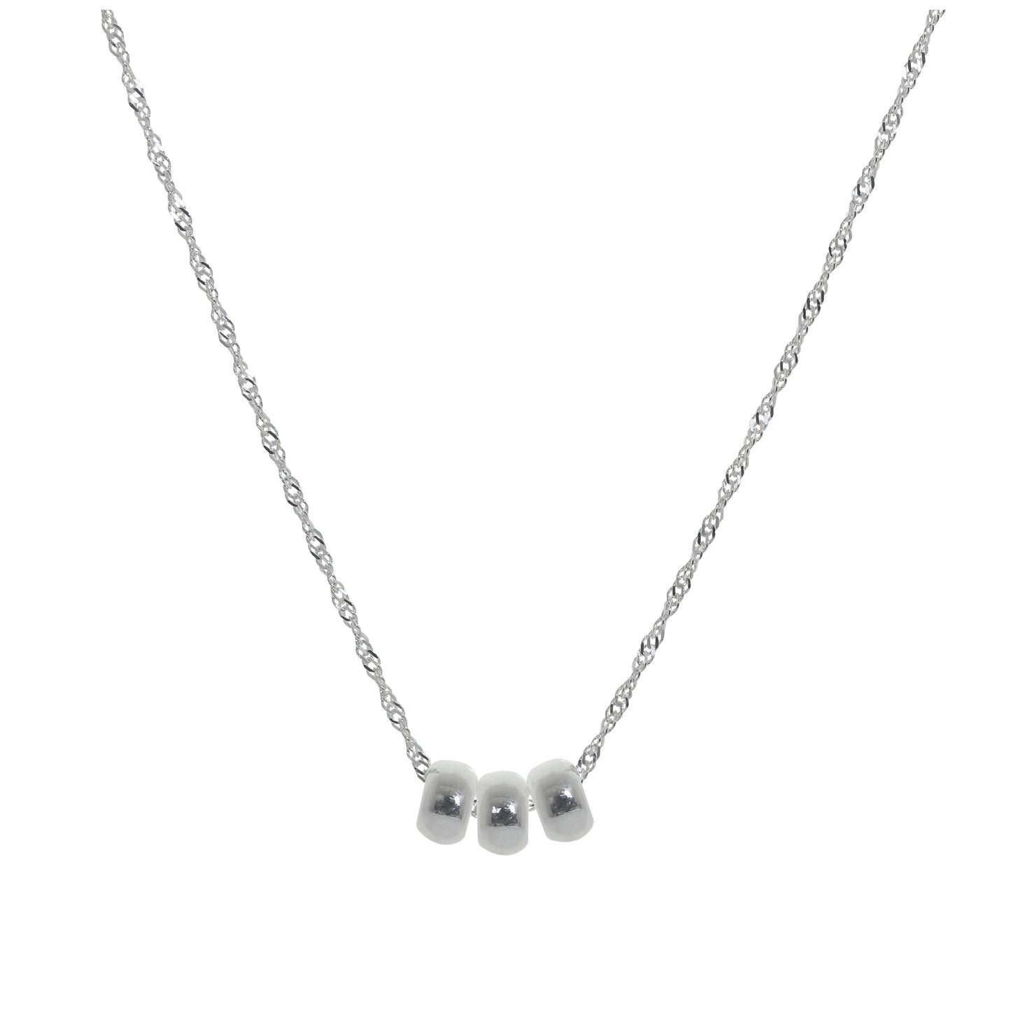 Sterling Silver Triple Round Ring Bead Necklace 16-24 Inches