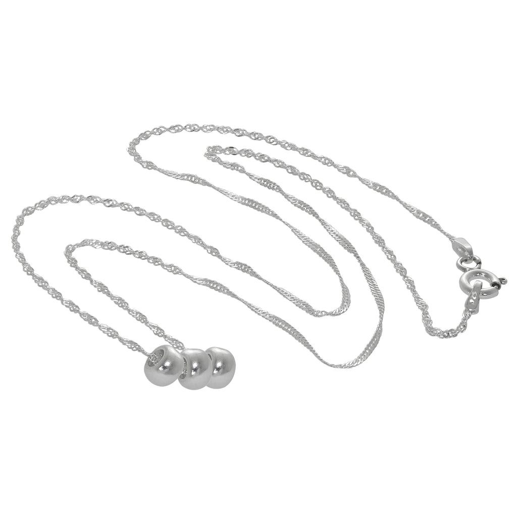 Sterling Silver Triple Round Ring Bead Necklace 16-24 Inches