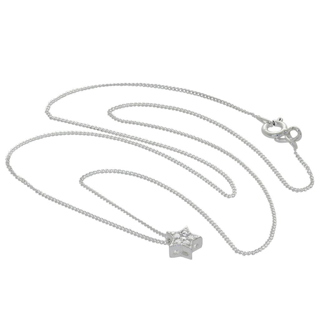Sterling Silver CZ Floating Star Necklace 16-32 Inches