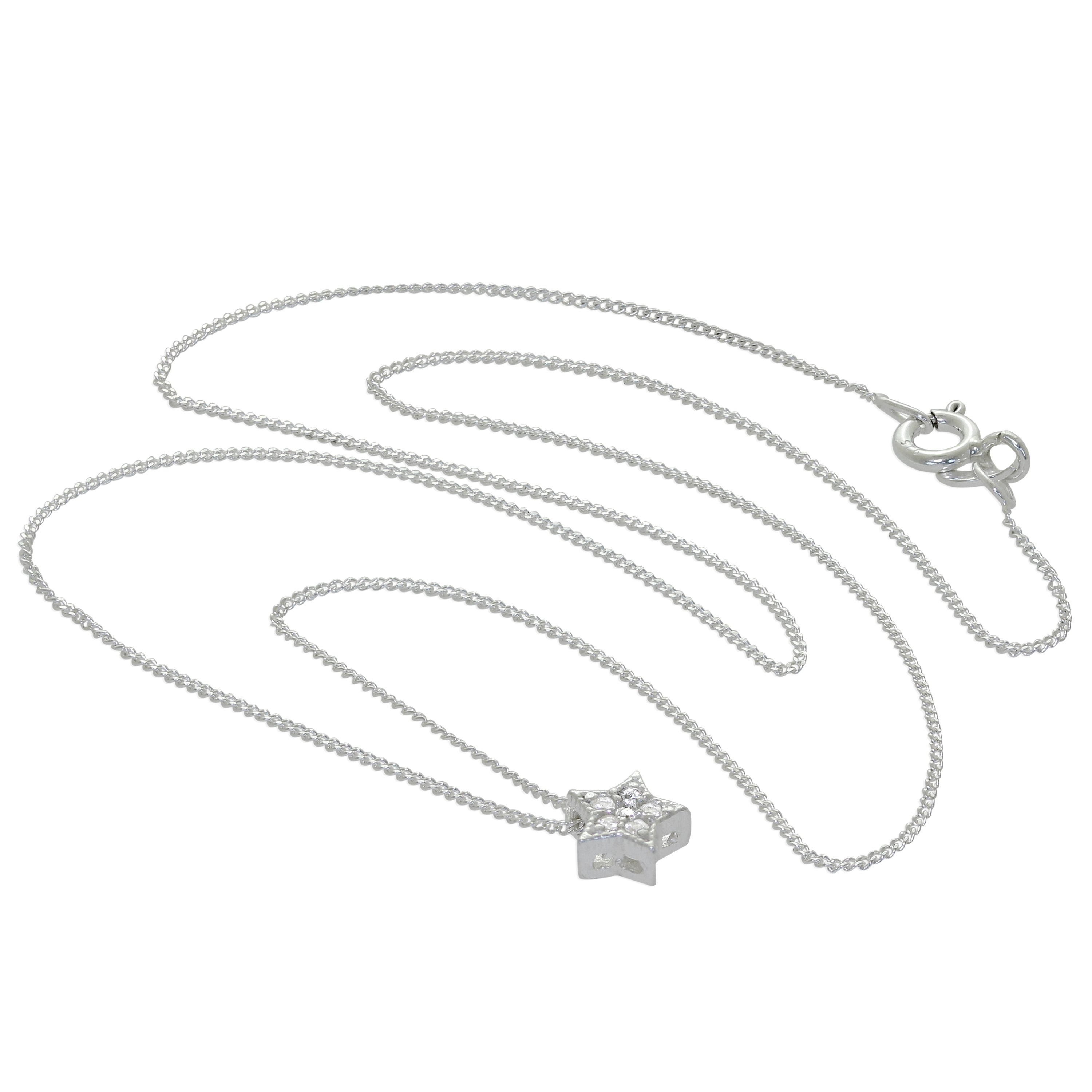 Sterling Silver CZ Floating Star Necklace 16-32 Inches