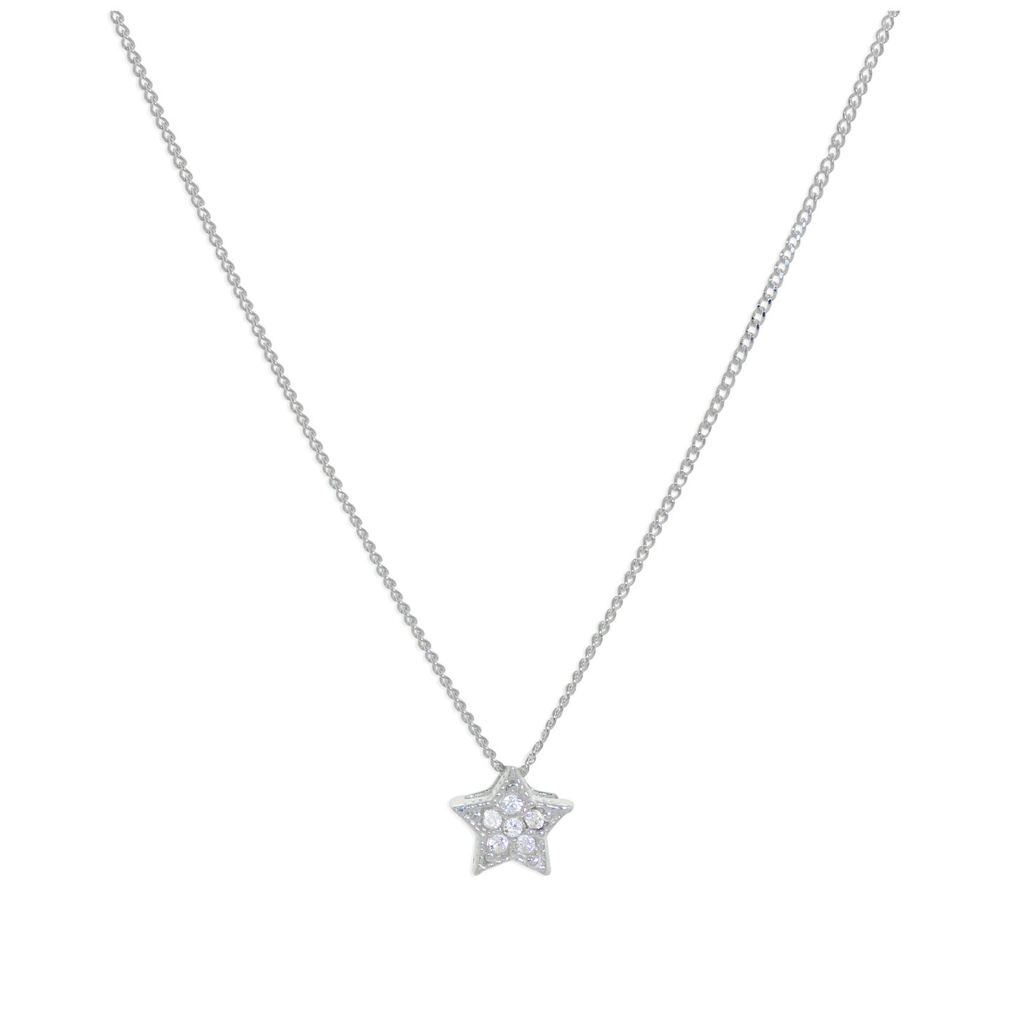 Sterling Silver CZ Floating Star Necklace 16-32 Inches