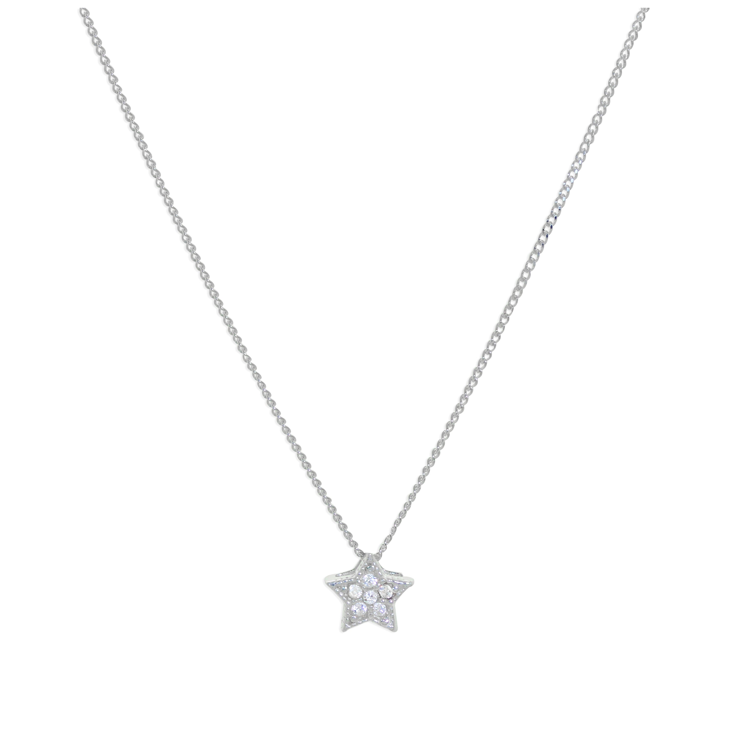 Sterling Silver CZ Floating Star Necklace 16-32 Inches