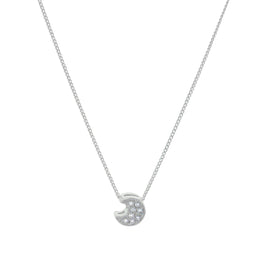 Sterling Silver Moon Clear CZ Floating Necklace 16 32 Inches