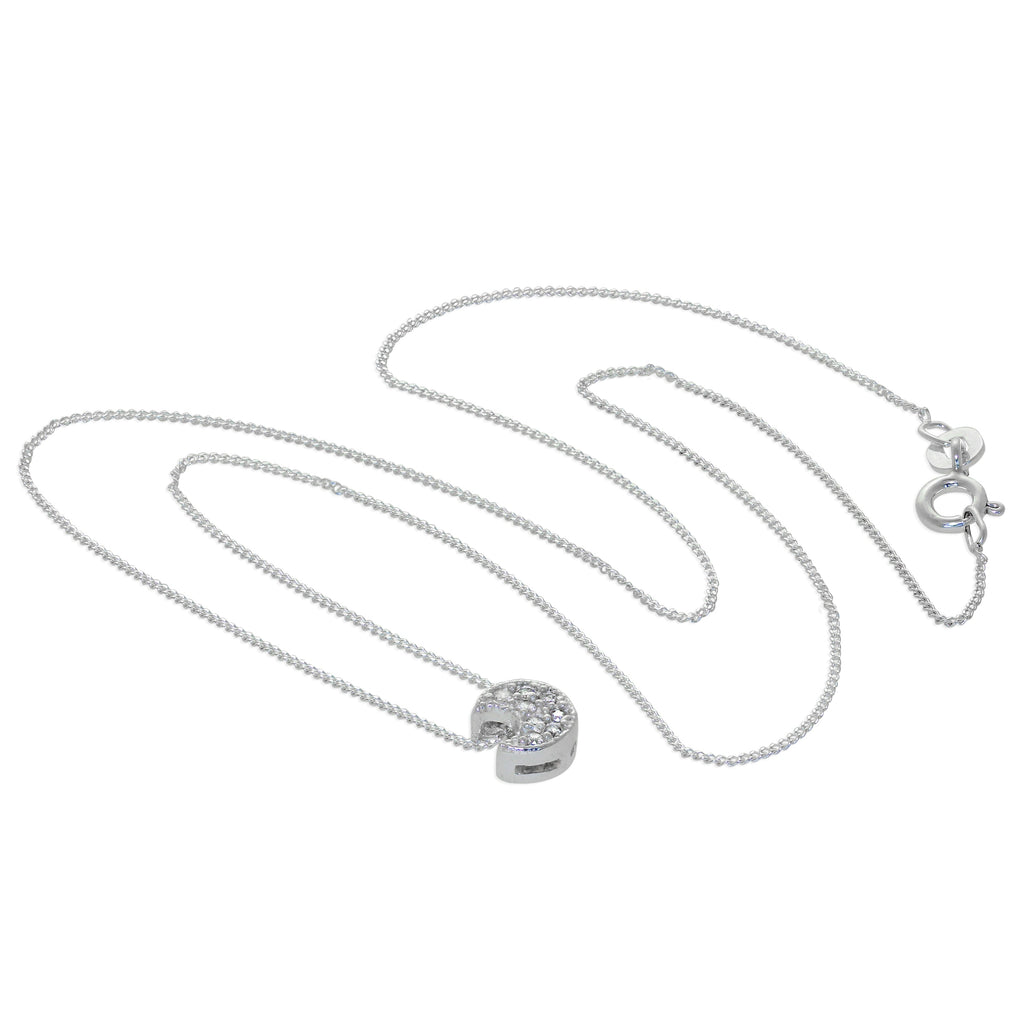 Sterling Silver Moon Clear CZ Floating Necklace 16 32 Inches