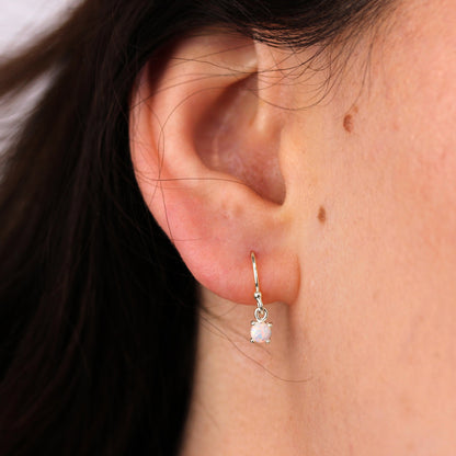 Sterling Silver Opal October Birthstone Claw Dangle Earrings