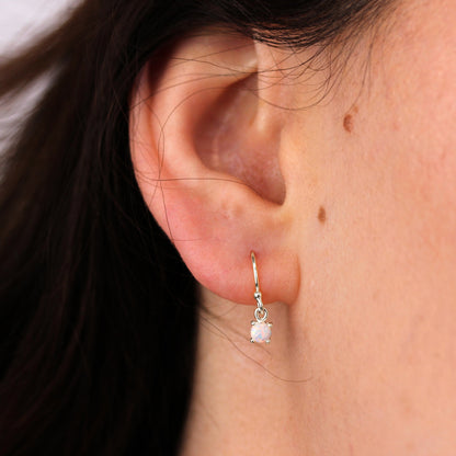 Sterling Silver Opal October Birthstone Claw Dangle Earrings