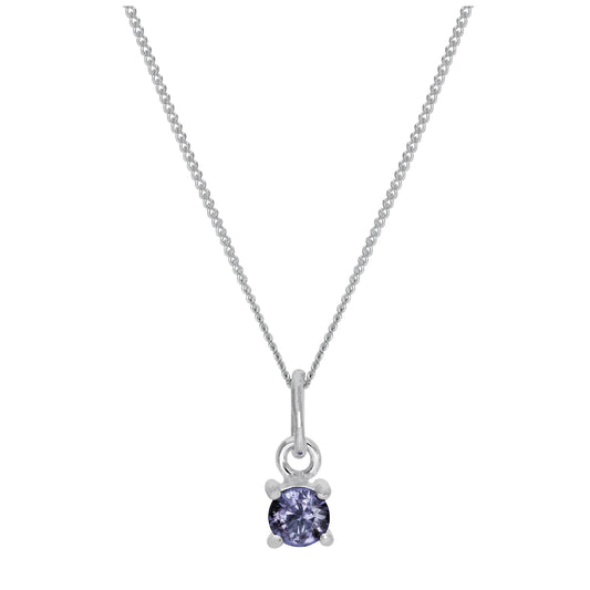 Sterling Silver Alexandrite CZ Birthstone Necklace - 14 - 32 Inches