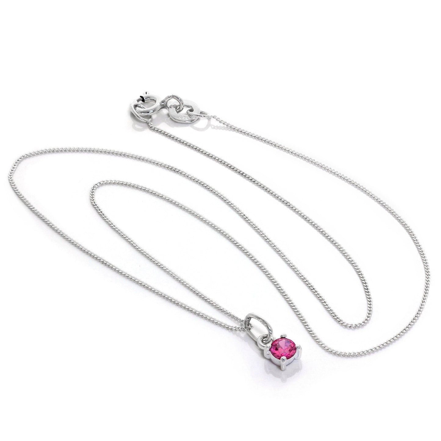 Sterling Silver Tourmaline CZ October Birthstone Necklace - 14 - 32 Inches