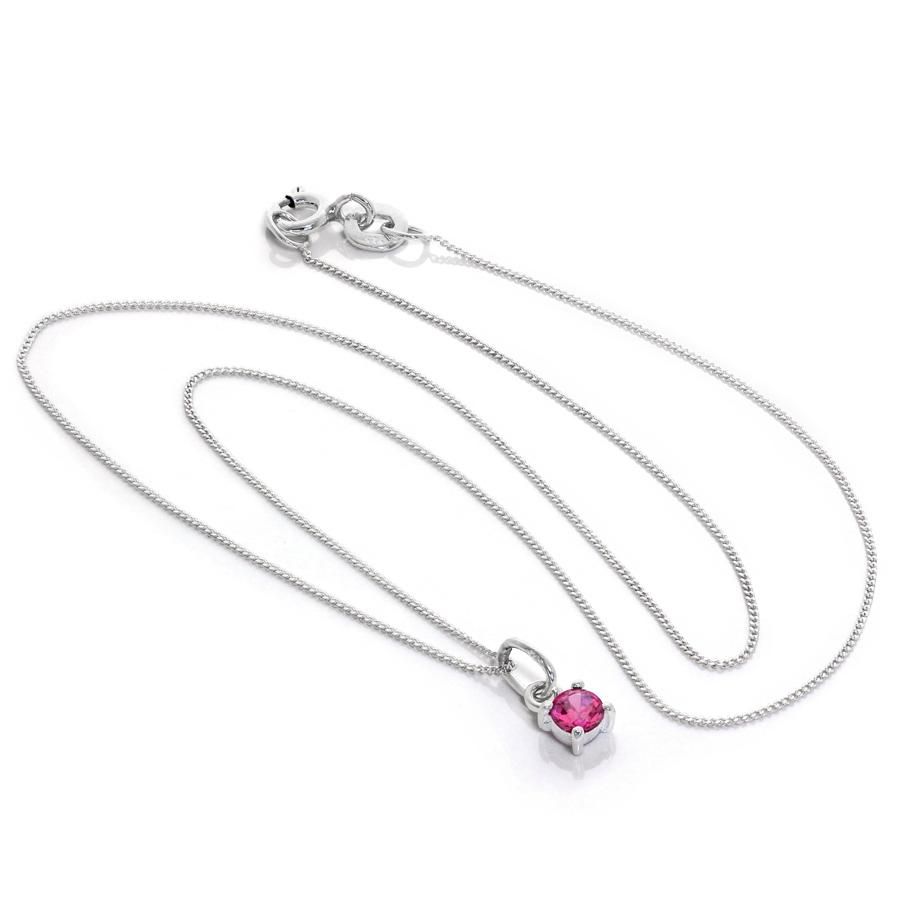 Sterling Silver Tourmaline CZ October Birthstone Necklace - 14 - 32 Inches