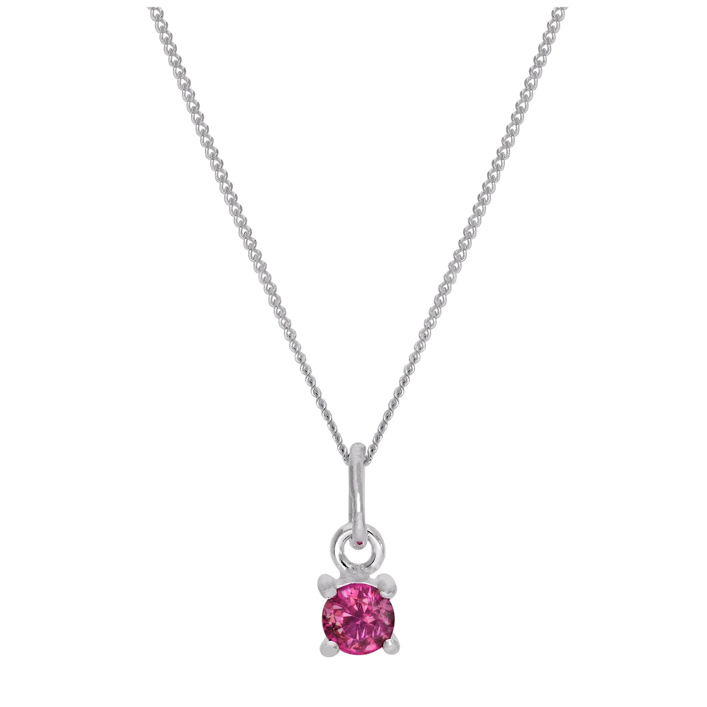 Sterling Silver Tourmaline CZ October Birthstone Necklace - 14 - 32 Inches