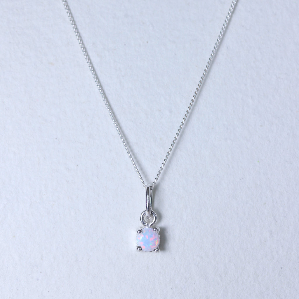 Sterling Silver Opal October Birthstone Necklace - 14 - 32 Inches