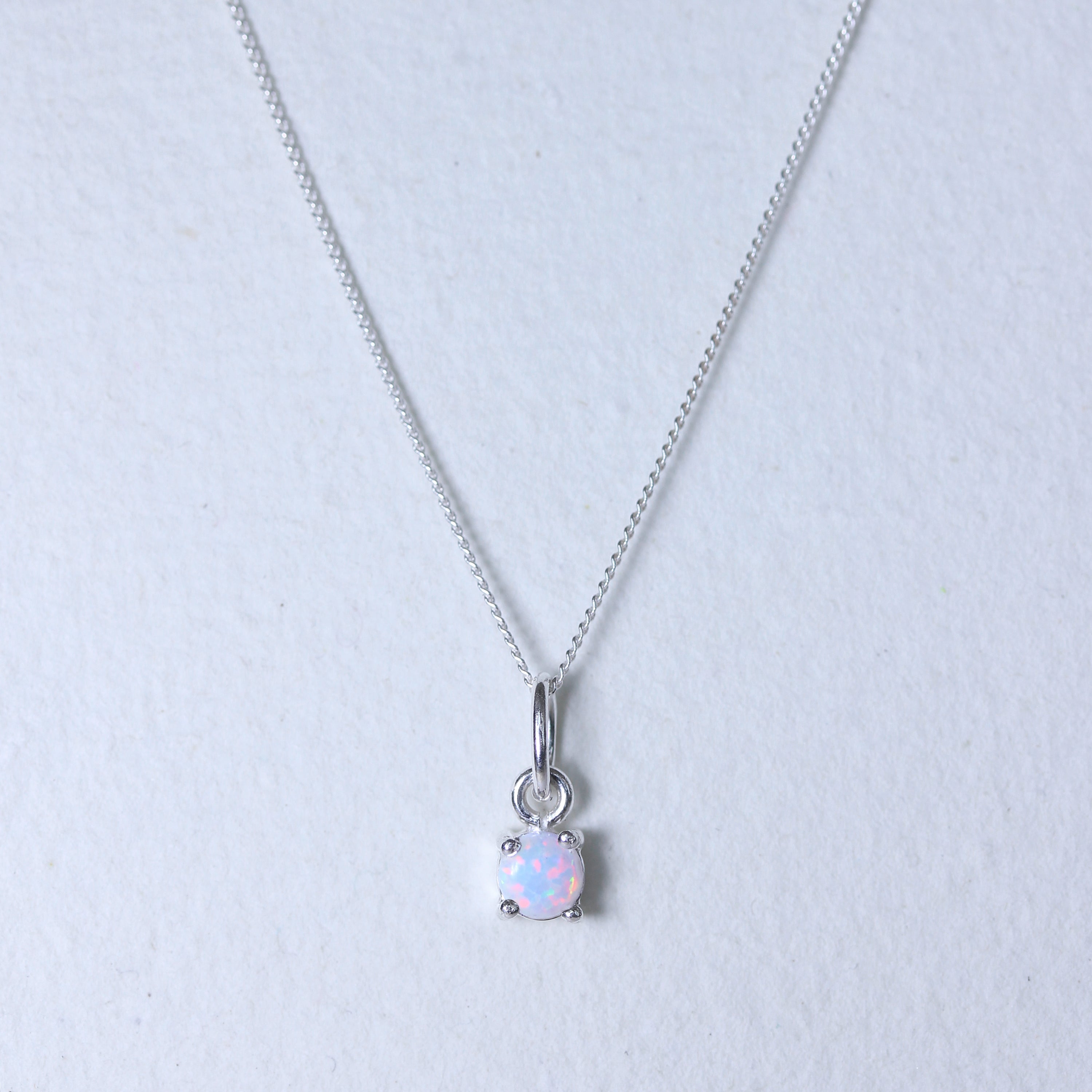 Sterling Silver Opal October Birthstone Necklace - 14 - 32 Inches