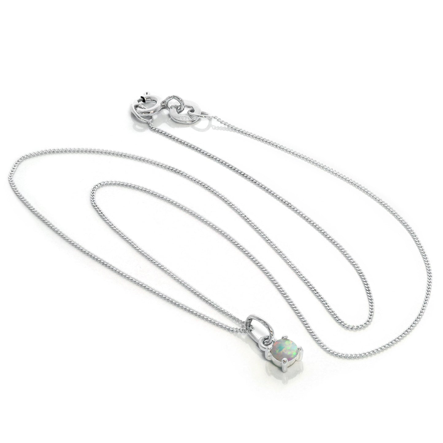 Sterling Silver Opal October Birthstone Necklace - 14 - 32 Inches