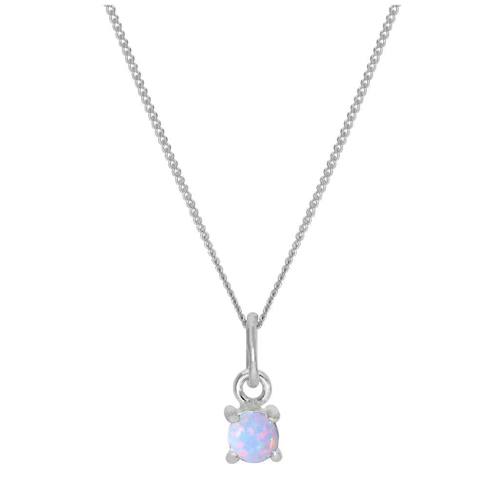 Sterling Silver Opal October Birthstone Necklace - 14 - 32 Inches