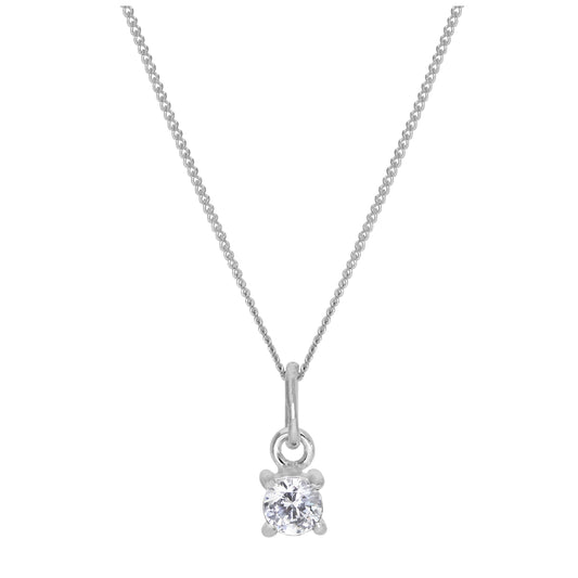 Sterling Silver Clear CZ April Birthstone Necklace - 14 - 32 Inches