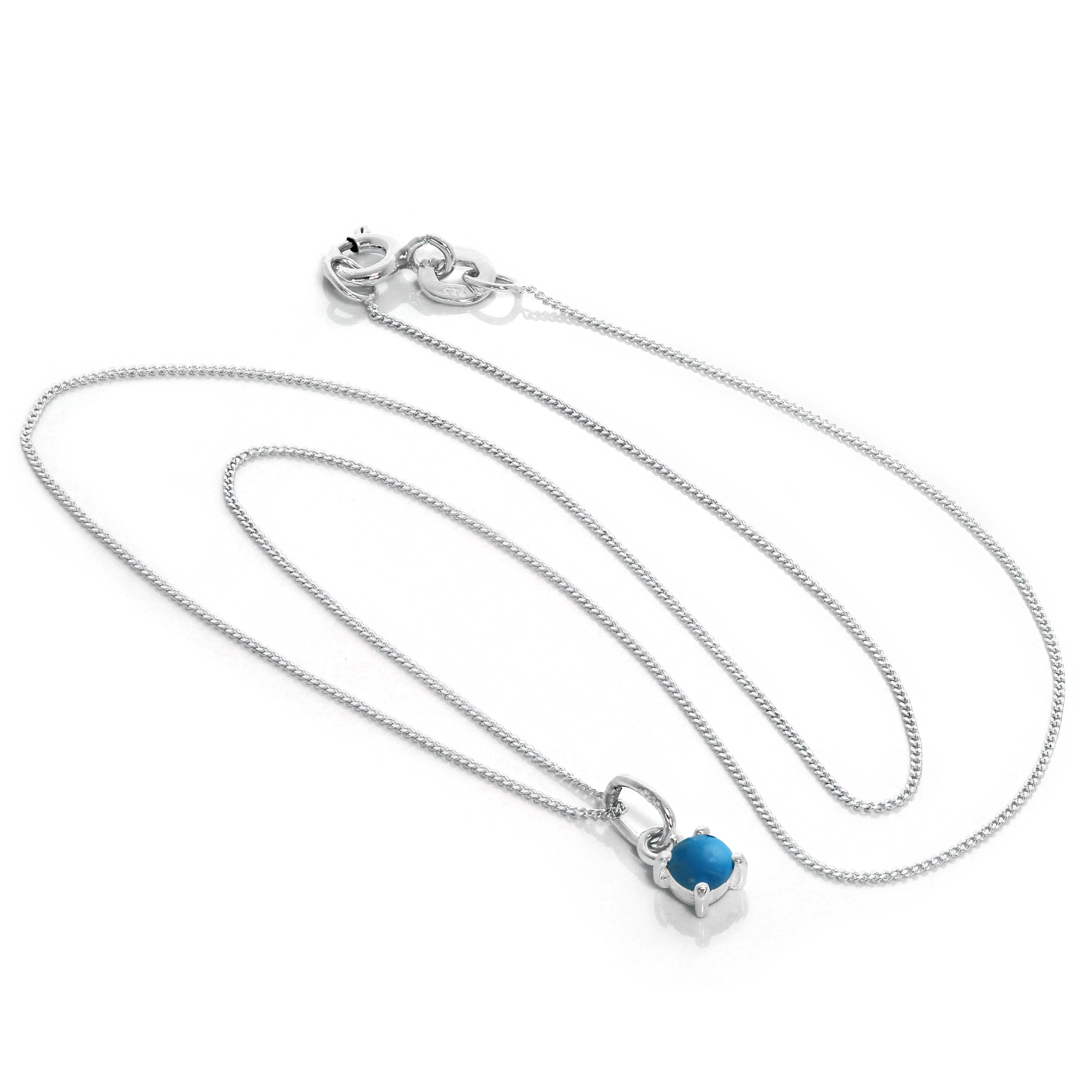 Sterling Silver Turquoise December Birthstone Necklace - 14 - 32 Inches