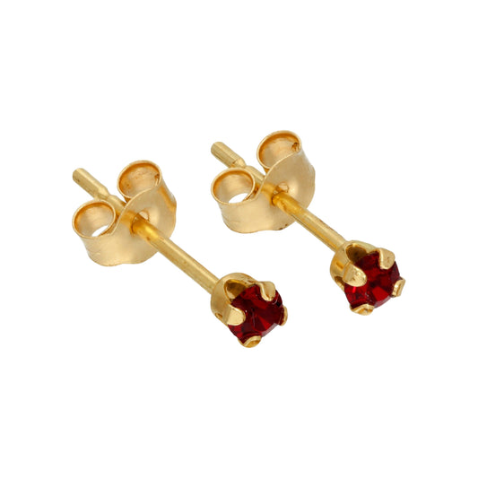 9ct Gold & 2mm Claw Set Ruby Red CZ Crystal Stud Earrings