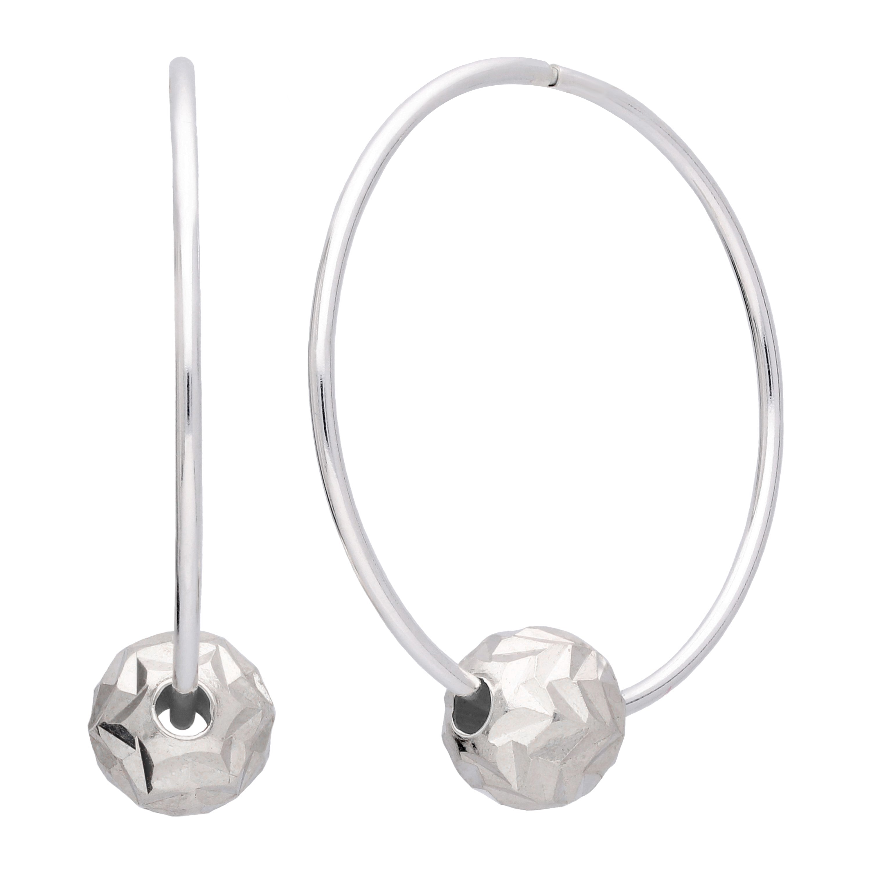 Sterling Silver 22mm Hoop Earrings with Chevron Cut Ball Beads