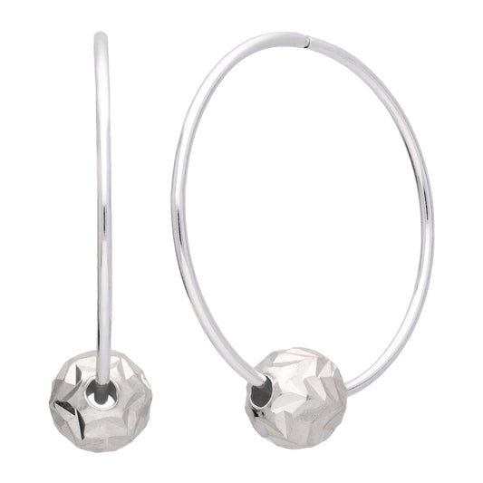 Sterling Silver 22mm Hoop Earrings with Chevron Cut Ball Beads