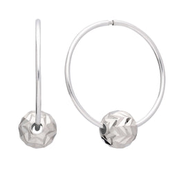 Sterling Silver 18mm Hoop Earrings with Chevron Cut Ball Beads