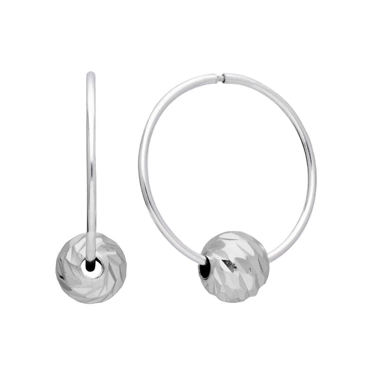 Sterling Silver 18mm Hoop Earrings with Diamond Cut Ball Beads