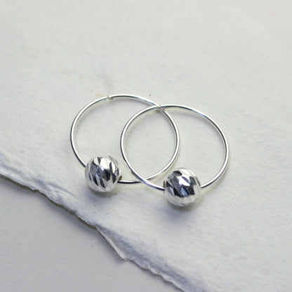 Sterling Silver 18mm Hoop Earrings with Diamond Cut Ball Beads