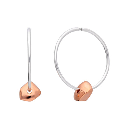 Sterling Silver 18mm Hoops with Rose Gold Plated Thick Nugget Beads