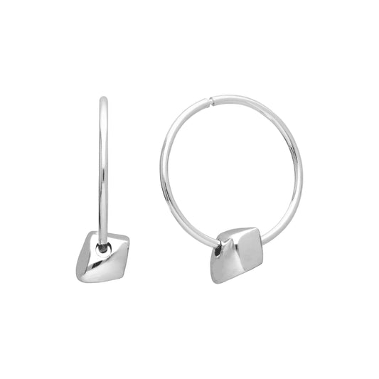 Sterling Silver 14mm Hoop Earrings with Nugget Bead Charms