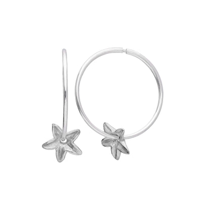 Sterling Silver 18mm Hoop Earrings with Lily Flower Bead Charms