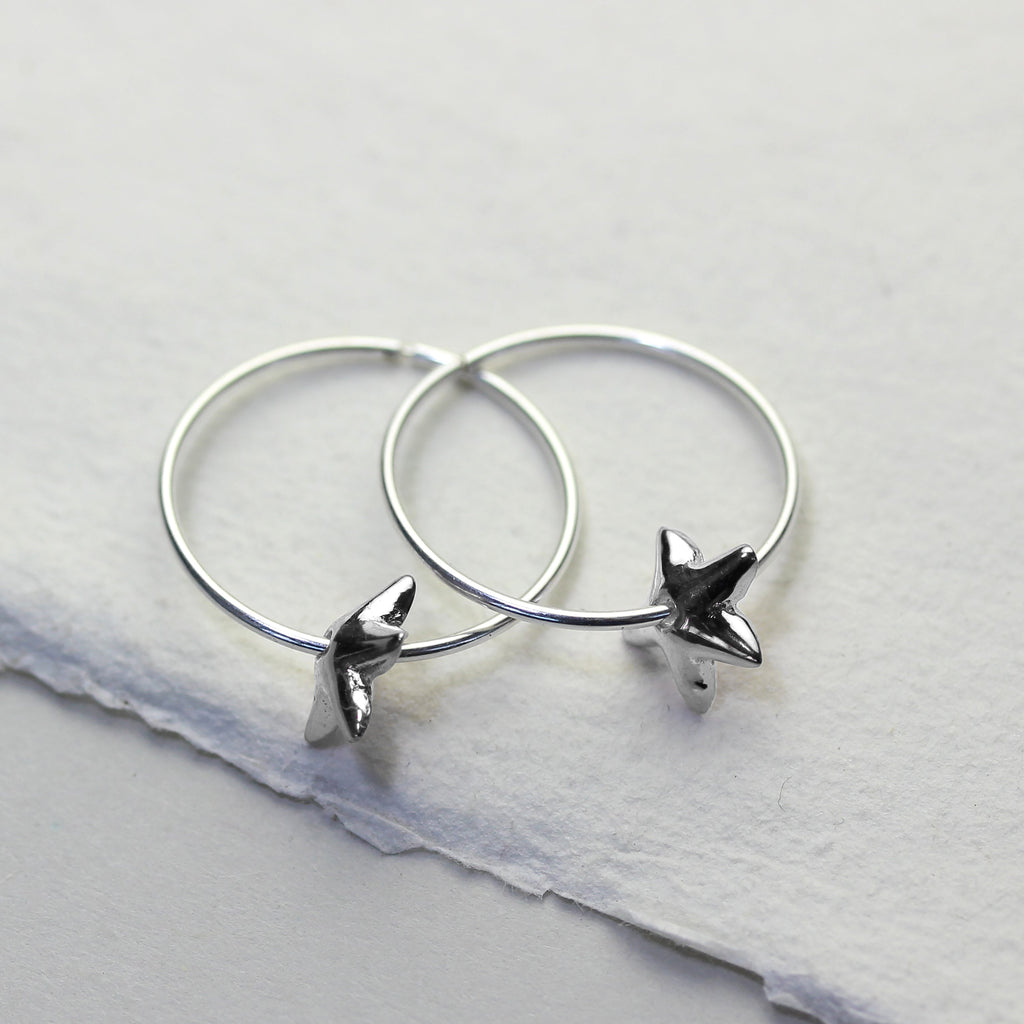 Sterling Silver 18mm Hoop Earrings with Lily Flower Bead Charms