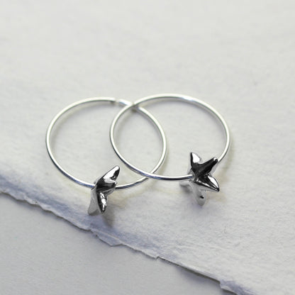 Sterling Silver 18mm Hoop Earrings with Lily Flower Bead Charms