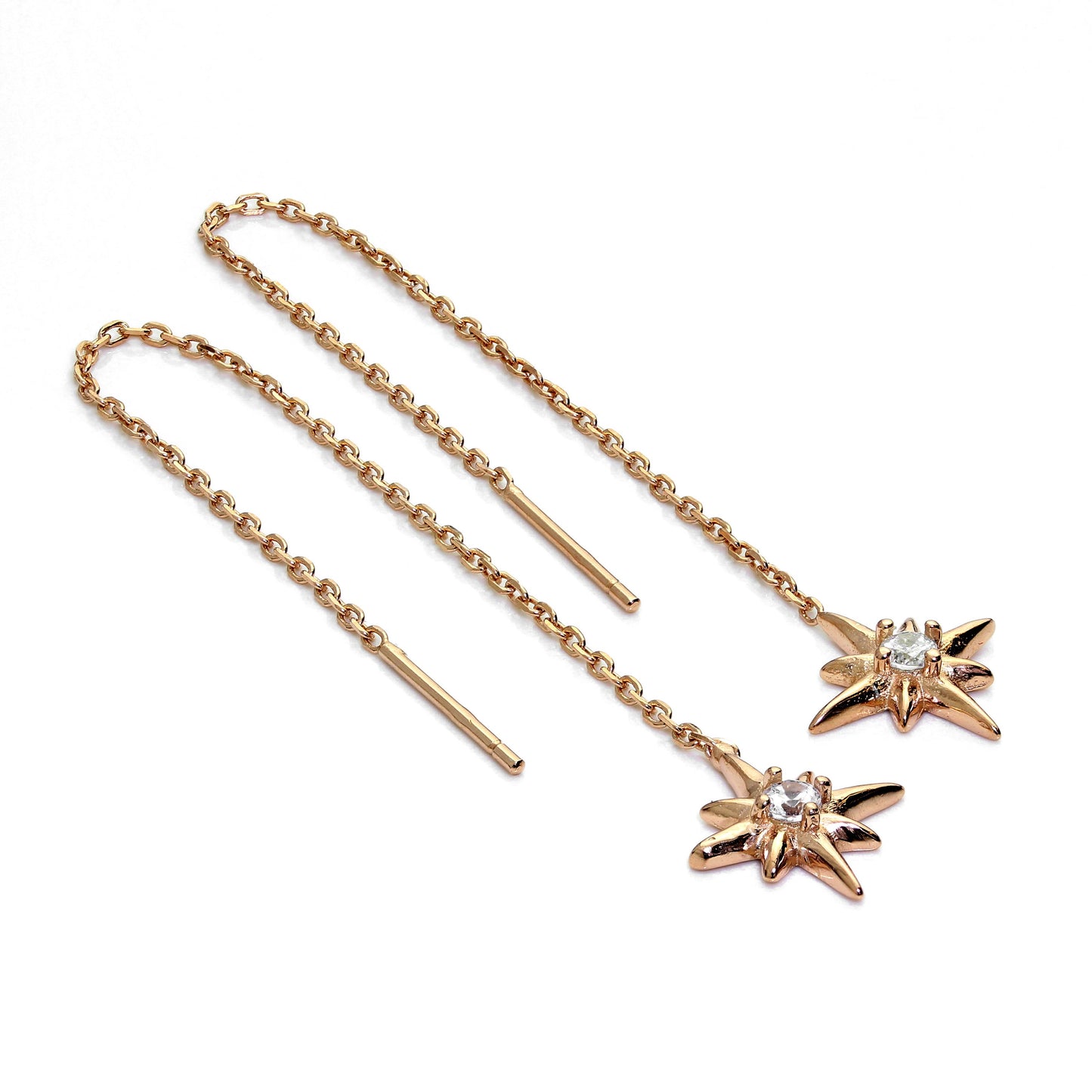 Rose Gold Plated Sterling Silver Starburst CZ Pull Through Earrings